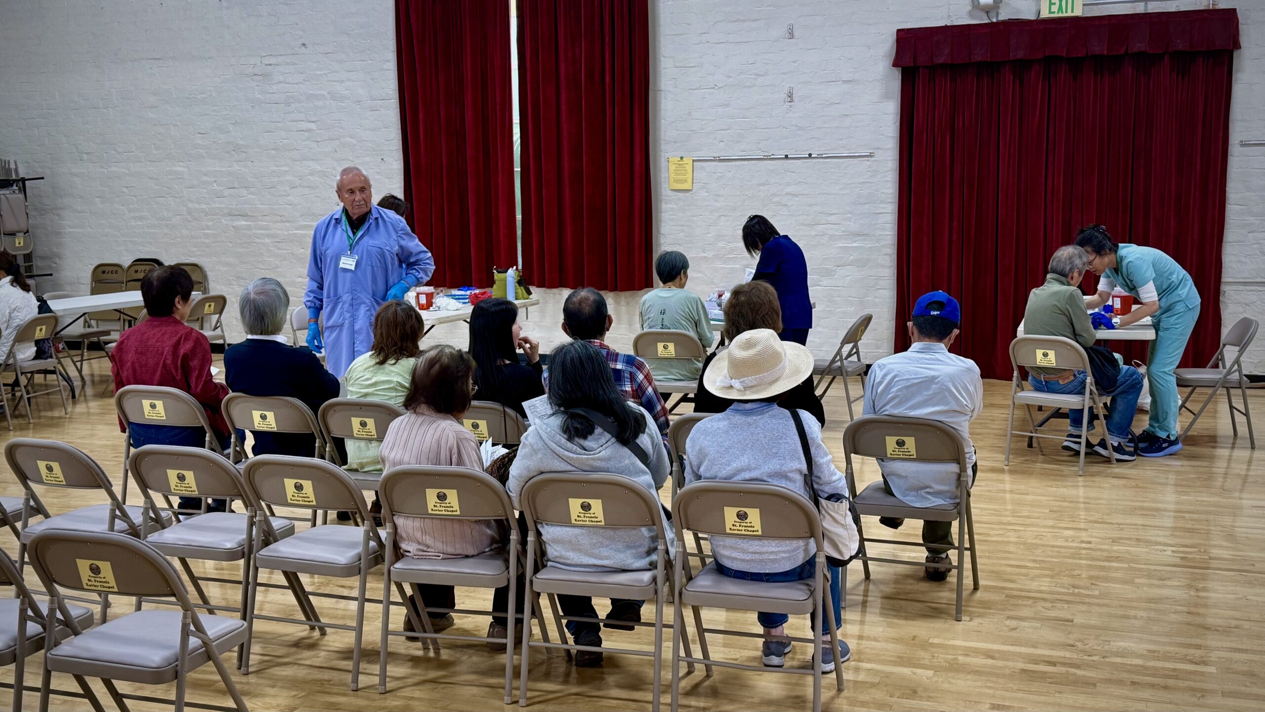 Wendell Smith, left in blue, has kindly provided laboratory services for us for over 30 years. In the background L to R, we have our super phlebotomy nurses, Miyuki Kusayanagi, Keiko Flores & Manami Toyooka.
